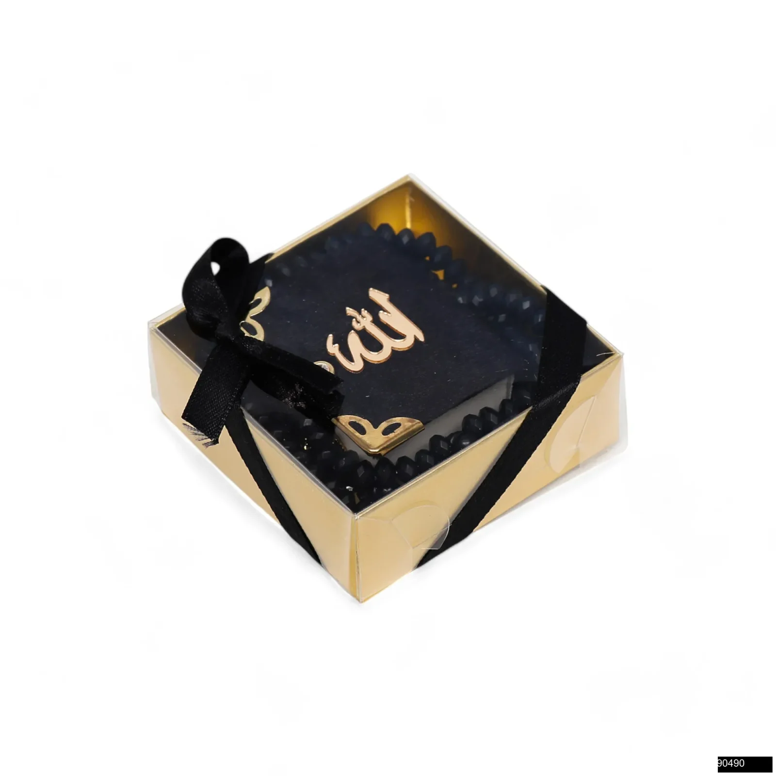 8x8x3 cm Zühre Serisi Asetat Kutu + Mikro Boy Arapça Tek Sayfa Püsküllü Kadife Kur’an-ı Kerim + Gül Kokulu Tesbih Seti