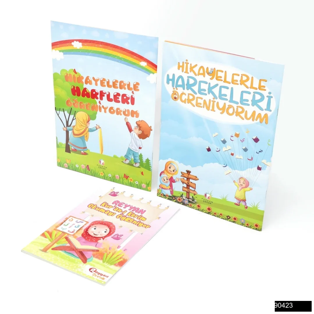 Furkan Çocuk – Hikayelerle Harekeleri Öğreniyorum + Furkan Çocuk – Hikayelerle Harfleri Öğreniyorum + Reyyan Çocuk – Kuran-Kerim Okumayı Öğreniyorum Elif-Ba (17*24)