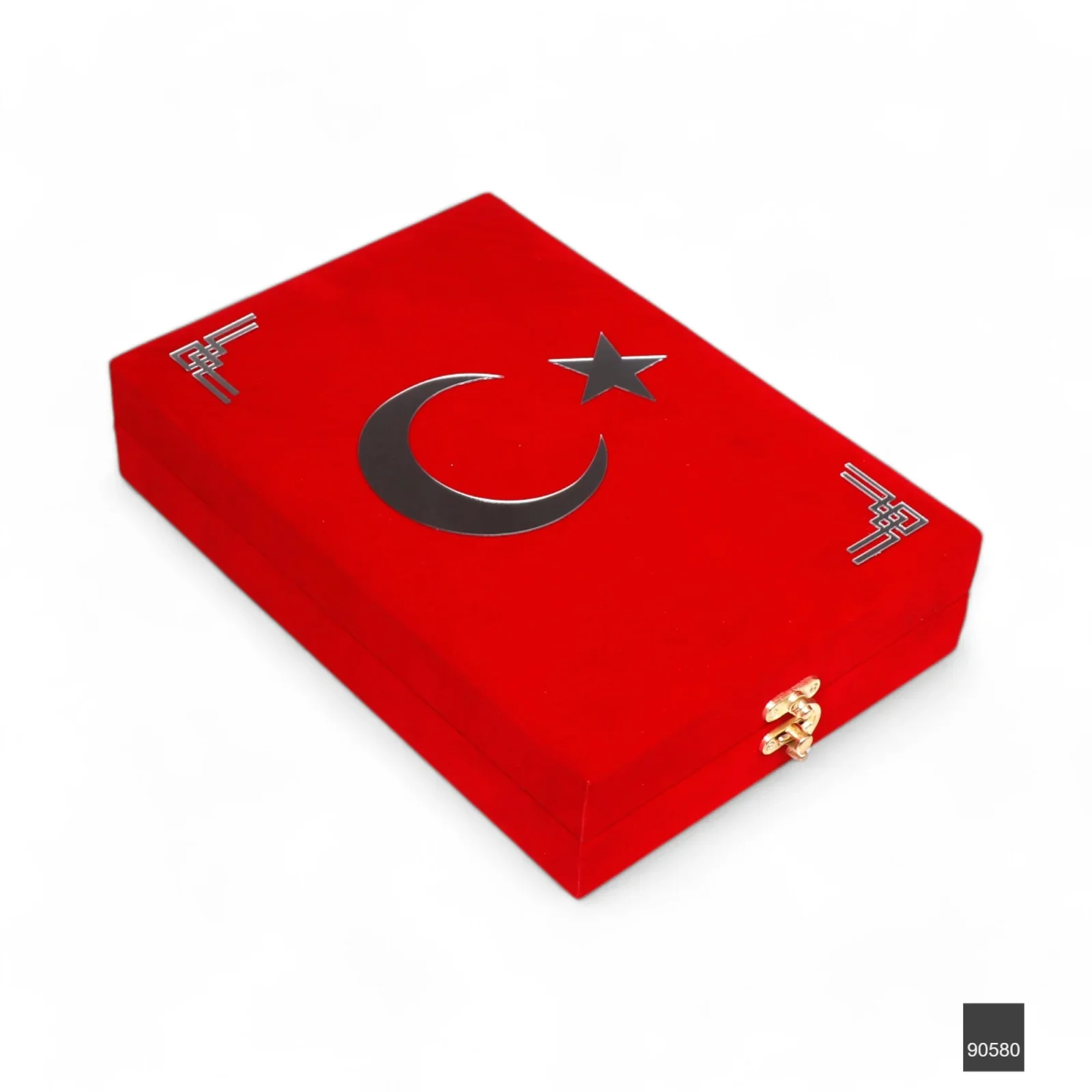 Sancak Serisi Dikey Lüks Kadife Plaket Kuran Kutusu + Sancak Serisi Orta Boy Bilgisayar Hatlı Arapça Kadife Kuran-ı Kerim – Kırmızı