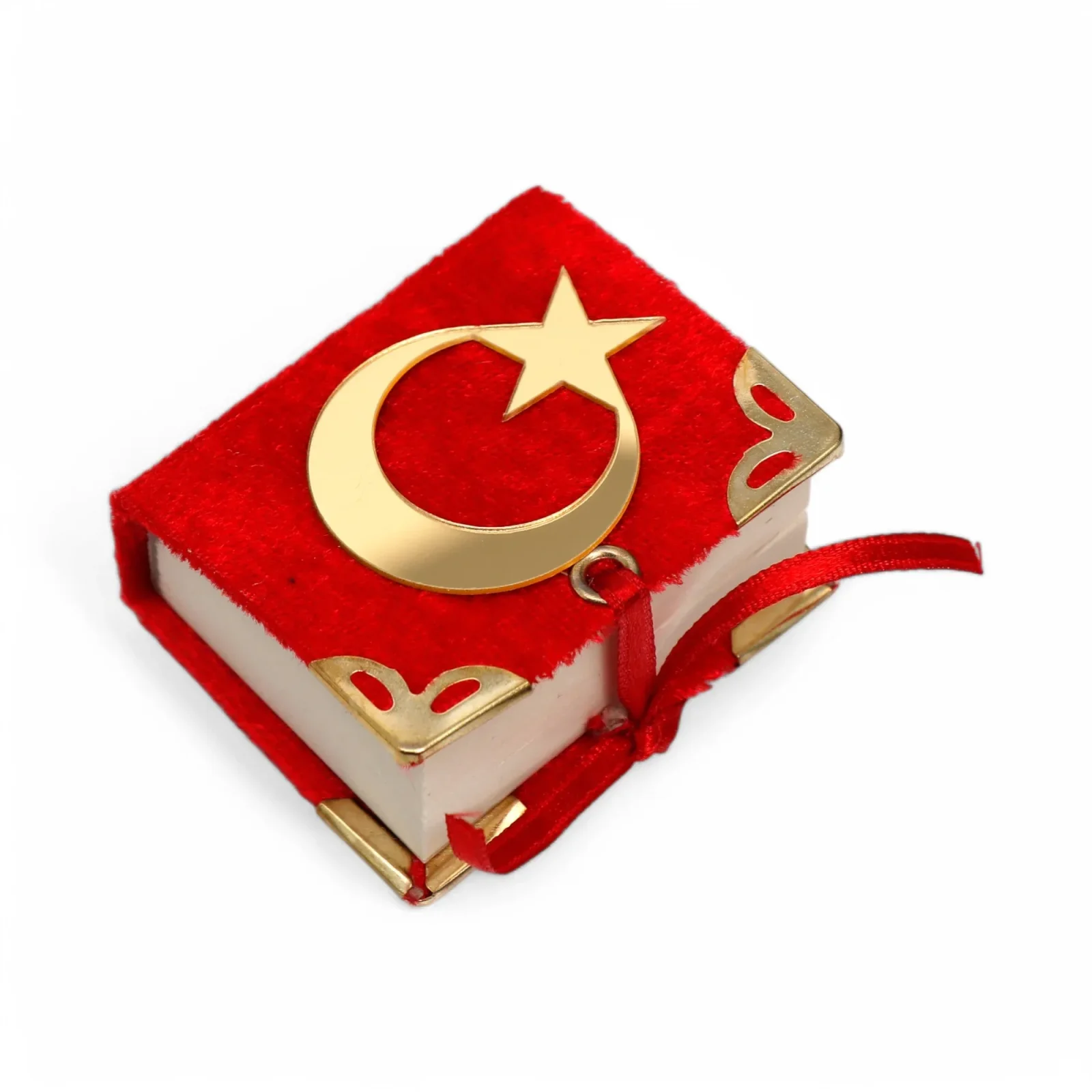 FN Mikro Boy Kadife Kaplamalı Kuranı Kerim + Asetat Kutu (Türk Bayrağı Modelli)