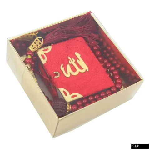 Lalezar Mikro Boy Kadife Kur’an + 8×8 Gold Asetat Karton Kutu + Cam İnci Tesbih Hediye Seti